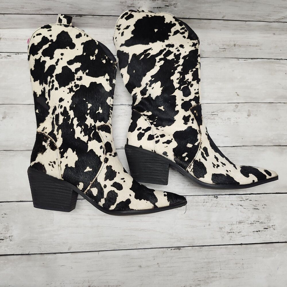 DINGO Live a Little Cow Print Calf Hair Western Boots Women's Size 8 Black/White - Picture 10 of 14